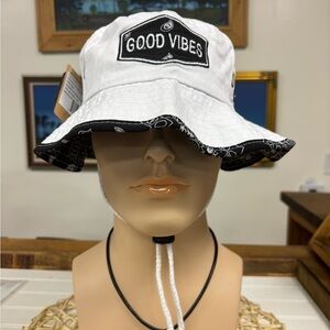 Good Vibes White Bucket Hat for Men